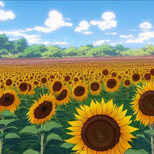 Premium AI Image | Anime girl in a sunflower field holding a bouquet of  sunflowers generative ai