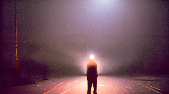 Prompt: kodak portra 4 0 0 photo of vagrant at night volumetric fog