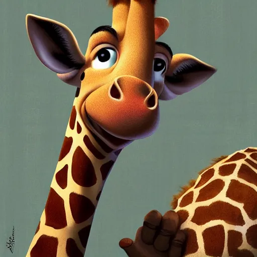 Image similar to david shwimmer as a goofy giraffe, pixar cute, highly detailed, sharp focus, digital painting, artwork by Victor Adame Minguez + Yuumei + Tom Lovell + Sandro Botticelli