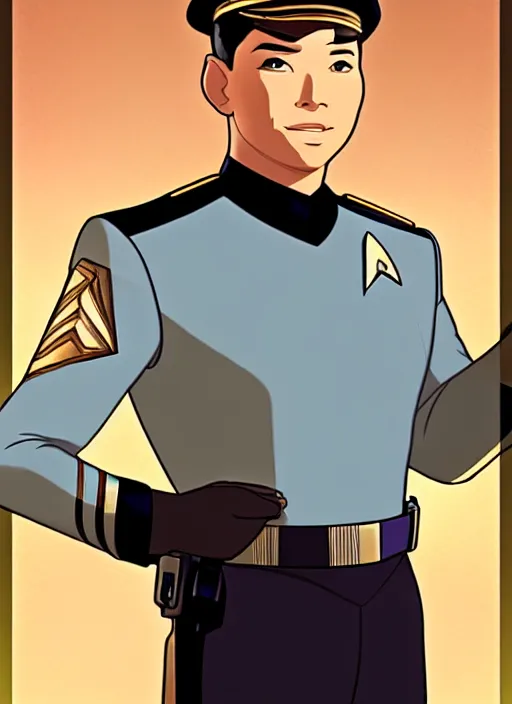 Image similar to cute star trek officer pol pot, natural lighting, path traced, highly detailed, high quality, digital painting, by don bluth and ross tran and studio ghibli and alphonse mucha, artgerm