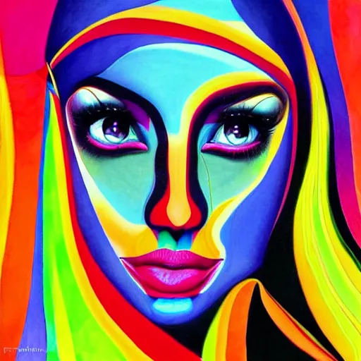 Prompt: image of colorful beautiful woman face, psychedelic, in style of jean michel basquat, alex gray, artatation