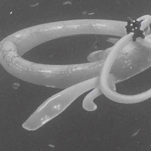 Image similar to 1 9 7 0 s vrc tape underwater rov footage, long tentacle octopus squid tentacles