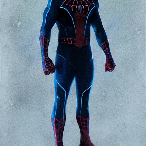 Image similar to ryan reynolds as spider - man, wearing a black and blue suit, cinematic, volumetric lighting, f 8 aperture, cinematic eastman 5 3 8 4 film, photorealistic by greg rutkowski, by stanley artgerm, by alphonse mucha