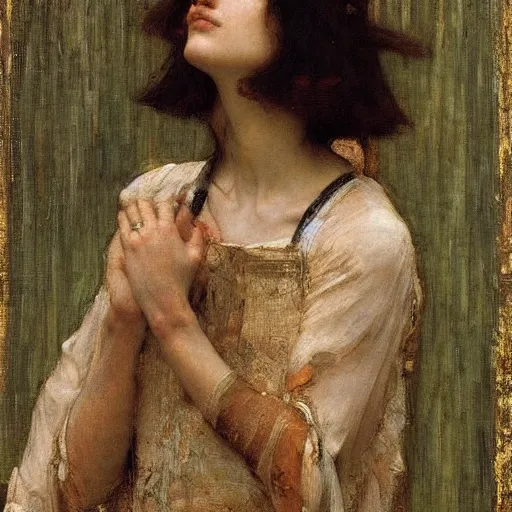 Image similar to portrait of a woman, by edgard maxence, john william waterhouse, mythological figure, divine, heavenly, beautiful, elegant, ethereal