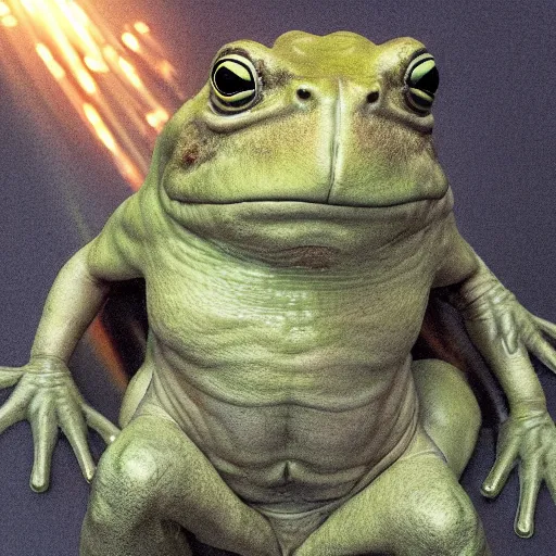 Prompt: hyperrealistic mixed media image of a ( info wars alex jones ) with body of a bullfrog, stunning 3 d render inspired art by greg rutkowski and xiang duan and thomas eakes, perfect symmetry, flesh texture, realistic, highly detailed attributes and atmosphere, dim volumetric cinematic lighting, 8 k octane detailed render, post - processing, masterpiece,