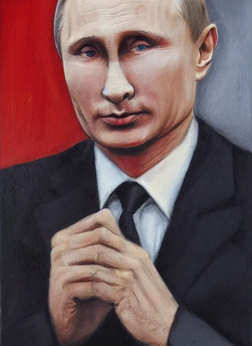 Image similar to putin as italian mobster, portrait painting, by enki art, fina art