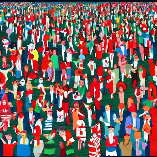 Image similar to Where's Waldo, in the style of a Hockney painting