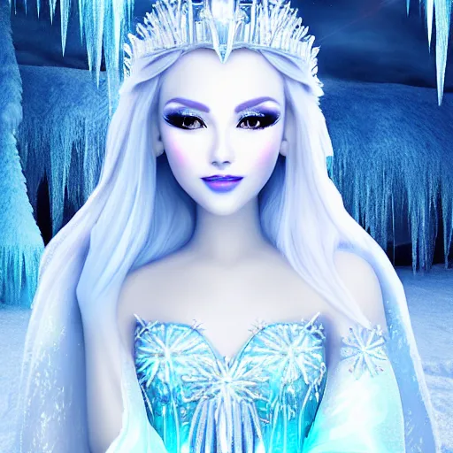 Prompt: photo of a real-life very beautiful! ice queen