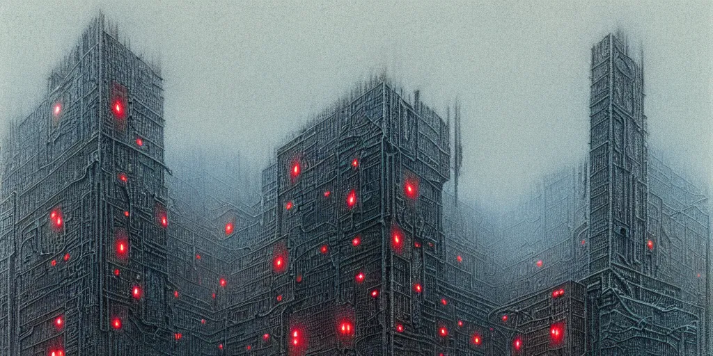 Image similar to grainy risograph matte painting of gigantic huge mech covered with wounds, black, pastel matte colors, staying in the foggy huge parking station, by moebius, hyperrealism, intricate detailed