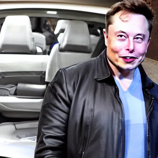 Image similar to elon musk about to get run over by a rogue tesla