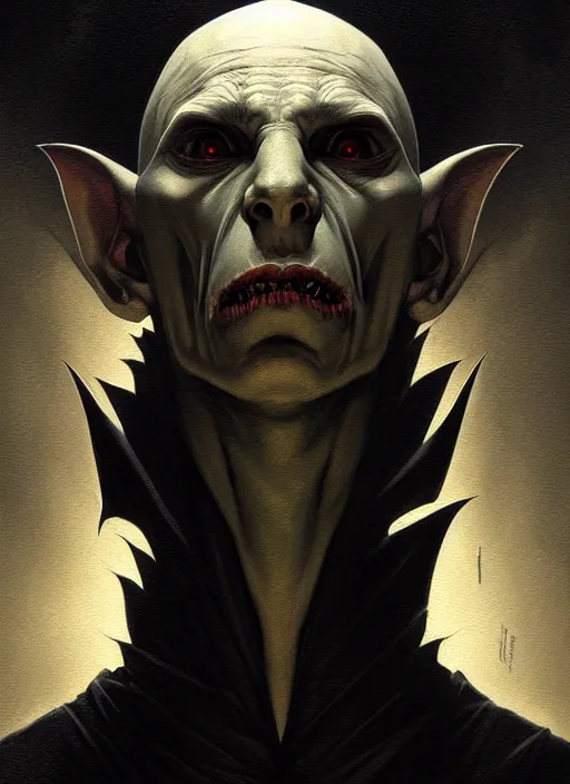 Image similar to symmetry!! portrait of nosferatu, horror, moody lights!! intricate, scary, highly detailed, digital painting, artstation, concept art, smooth, sharp focus, illustration, art by artgerm and greg rutkowski and alphonse mucha