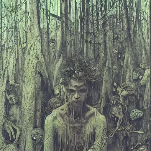 Image similar to a cult ritual in a dark forest, high detailed beksinski painting, by adrian ghenie and gerhard richter. art by takato yamamoto. masterpiece, deep colours.