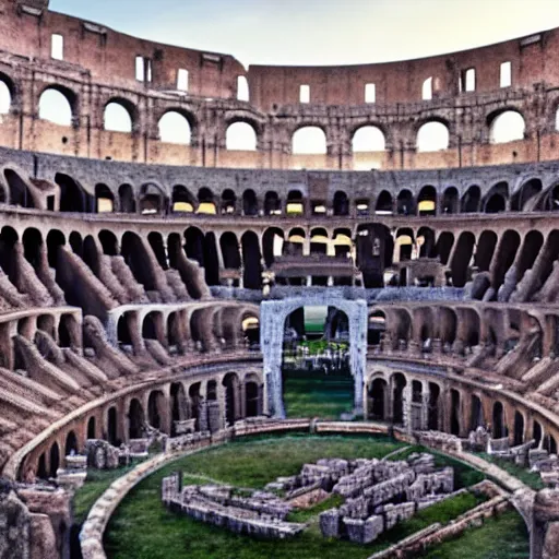 Image similar to 8 k hd detailed octane render of a gladiator duel in the roman colosseum