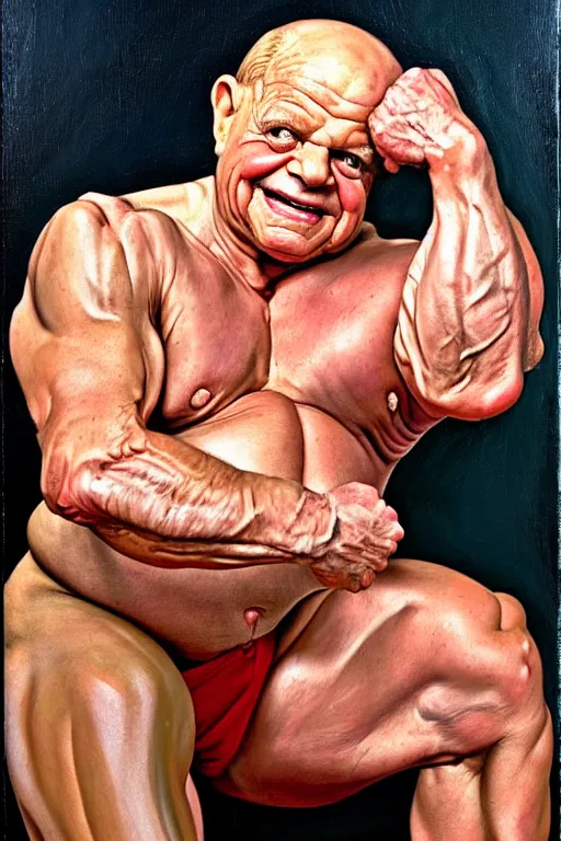 Image similar to don rickles as an elderly muscular bodybuilder, oil painting by john currin and lucien freud, detailed art