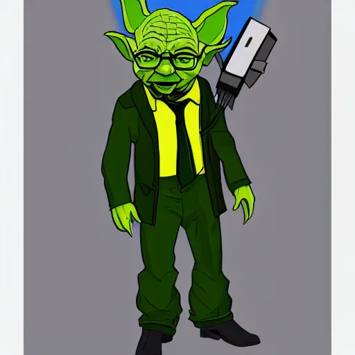 Prompt: Walter white as Yoda, punk rock, retro futuristic, featured on artstation, full body portrait