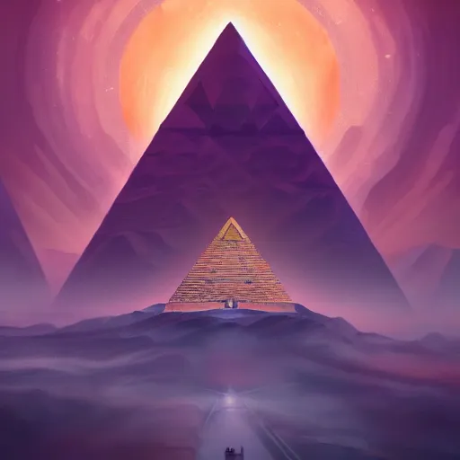 Image similar to the all seeing pyramid!! eyes watching over all of humanity and history and time and space, concept art, digital painting, trending on artstation, illustration, matte painting,