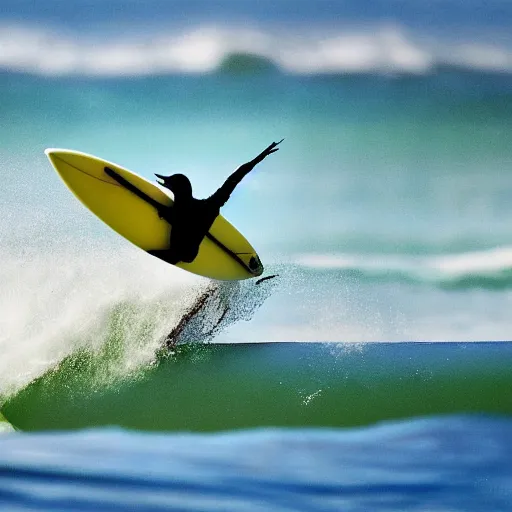 Prompt: Bird surfing on a surfboard, high detail photo, 8K, very beautiful, award winning