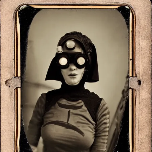 Image similar to tintype photographs of techno shamans, telepaths, dieselpunk cyborgs, masked heroes, irradiated humans, mystic mutates and monster hunters