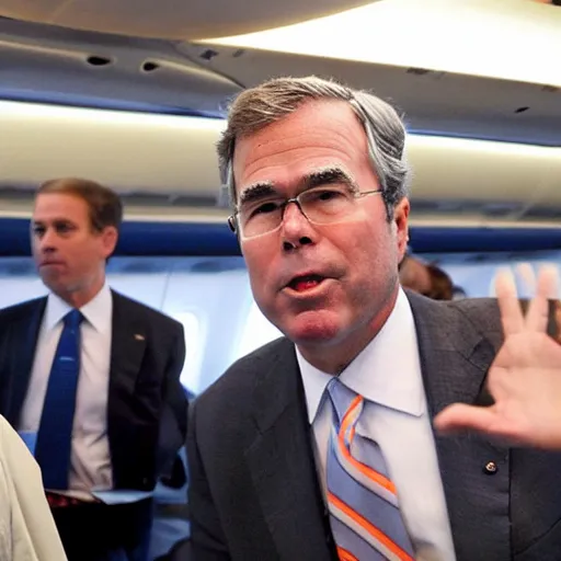 Image similar to Jeb bush is a mess, Jeb is on a flight with lots of people