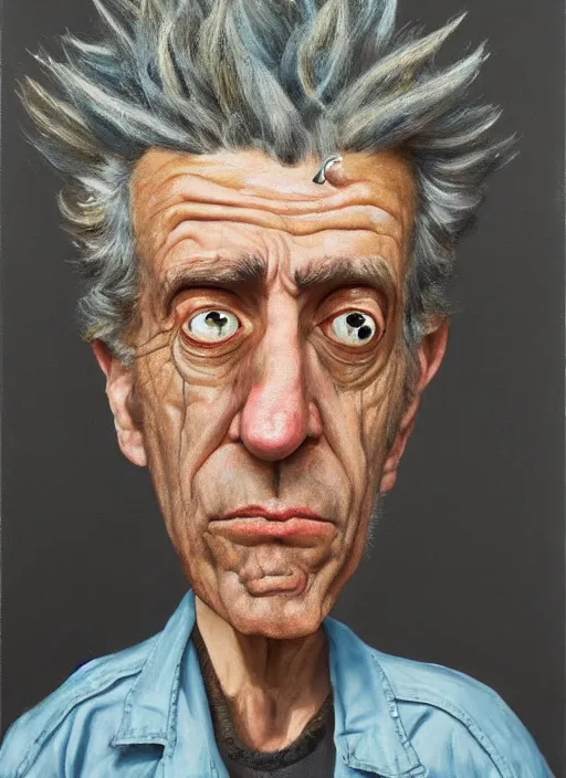 Prompt: Real life Rick Sanchez, painted by Lucian Freud, highly detailed, 8k