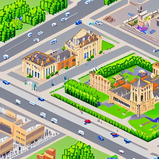 Prompt: pixel art isometric view of beauvais city in france