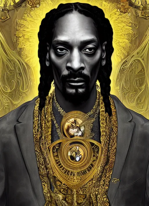 Prompt: Snoop Dog as God of Weed, brutal, epic, intricate, elegant, highly detailed, digital painting, 4k, HDR, concept art, smooth, sharp focus, illustration, art by alphonse mucha,artgerm, H R Giger