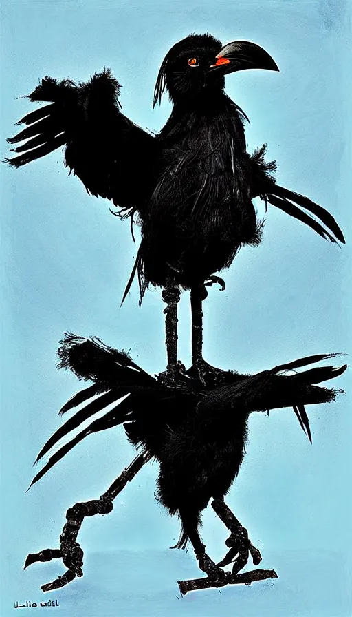 Prompt: epic professional digital art of humanoid crow by julia deville, lisa roet, sam leach, sidney nolan, and peter booth