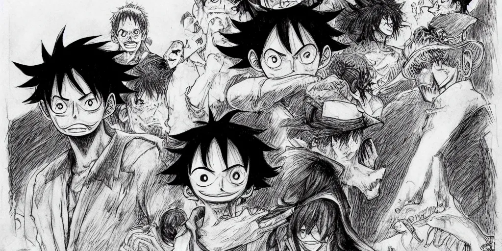 Image similar to [ luffy mustache ] ( by kim jung gi ) ( by kentaro miura )