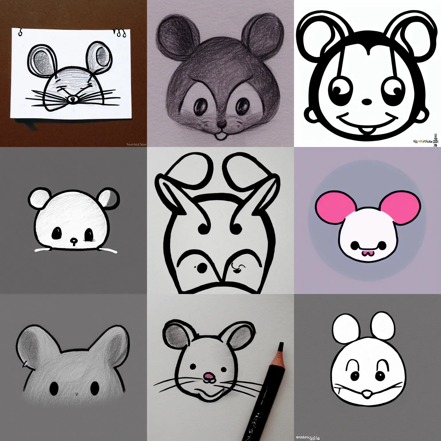 Prompt: Cute simple drawing of a mouse head in a japanese kawaii style