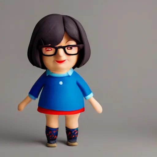 Prompt: Beautiful photograph of Tina Belcher Made of clay photo 50 mm studio lighting