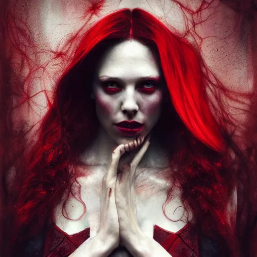 Image similar to scarlet witch by brooke shaden and alberto seveso and eve ventrue and john salminen and tim okamura, trending on artstation hq, deviantart, pinterest, 4 k uhd image