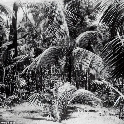 Prompt: a rizom lost film footage of a 3 d volume in the middle of the tropical jungle / tropicalism / tropicalism / tropicalism / film still / cinematic / enhanced / 1 9 2 0 s / black and white / grain