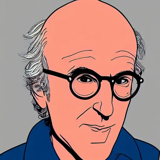 Prompt: larry david drawn by charles burns