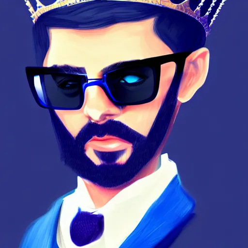 Image similar to rich businessman wearing an expensive blue crown and black shades , digital painting , digital art , artstation , devian art , 4k , HD