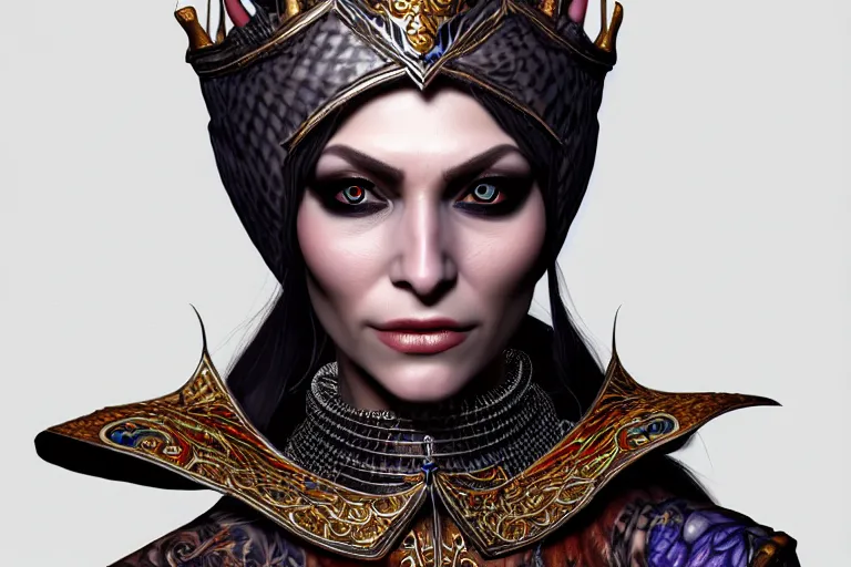 Image similar to a full portrait of a beautiful woman wearing, wearing extremely detailed attire, slim complexity, extremely detailed eyes, medievil, dnd, extremely detailed, high quality, trending on artstation, photo realistic