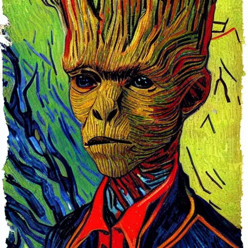 Image similar to groot Painted by Vincent Van Gogh 4K quality