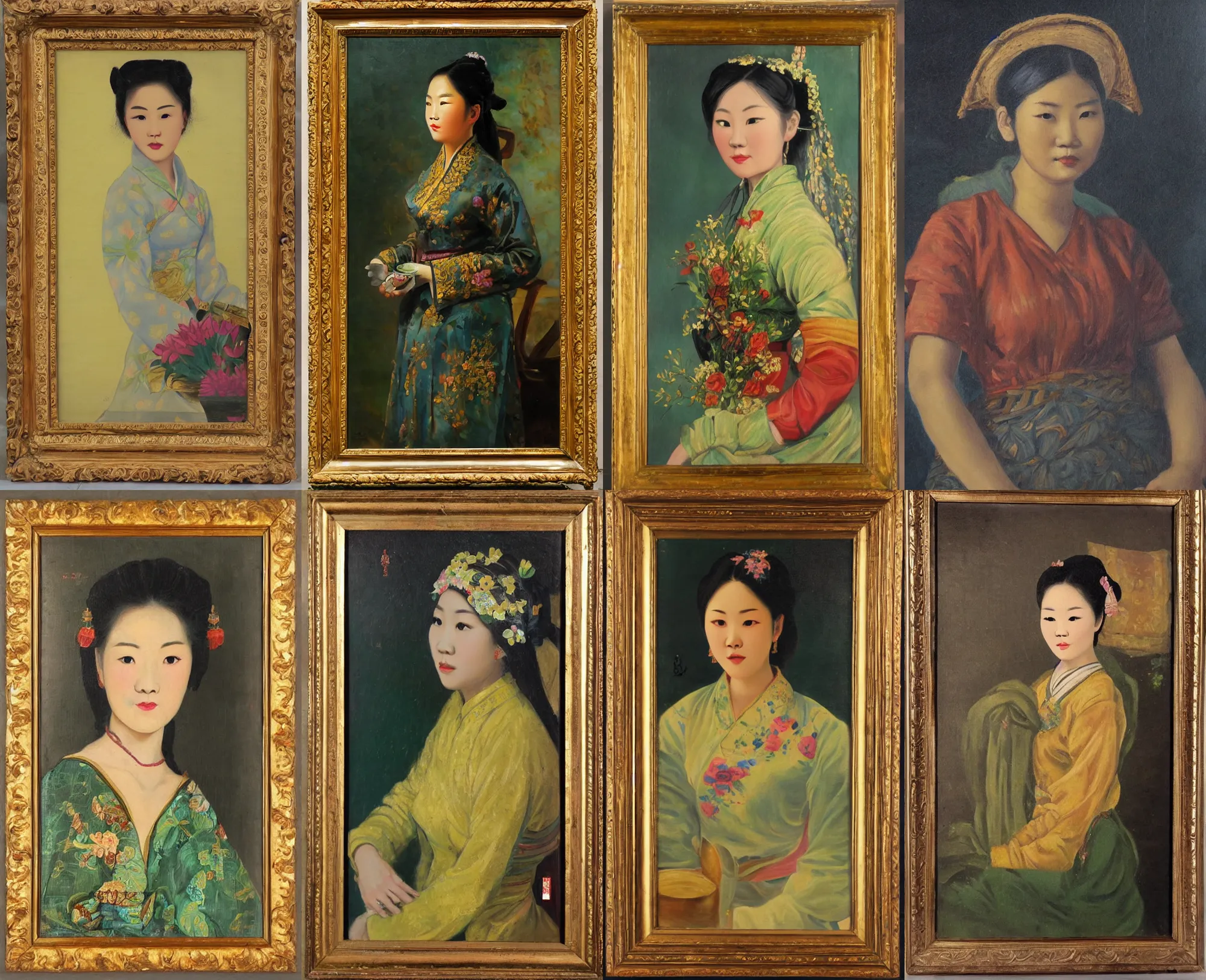 Prompt: Romantic-period oil painting of Vietnamese woman