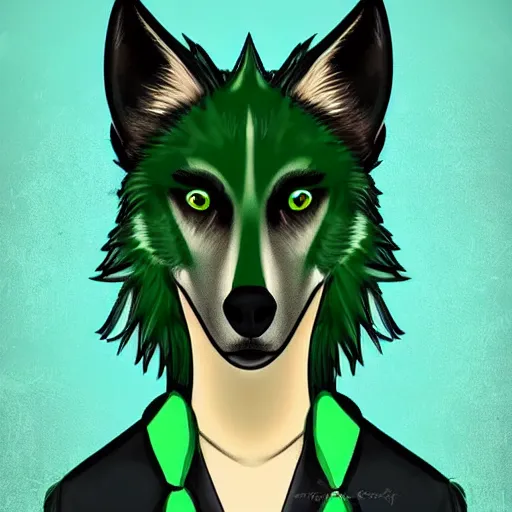 Prompt: Beautiful portrait digital painting of an anthro anthropomorphic pastel-green wolf, Punk outfit. minimalist background