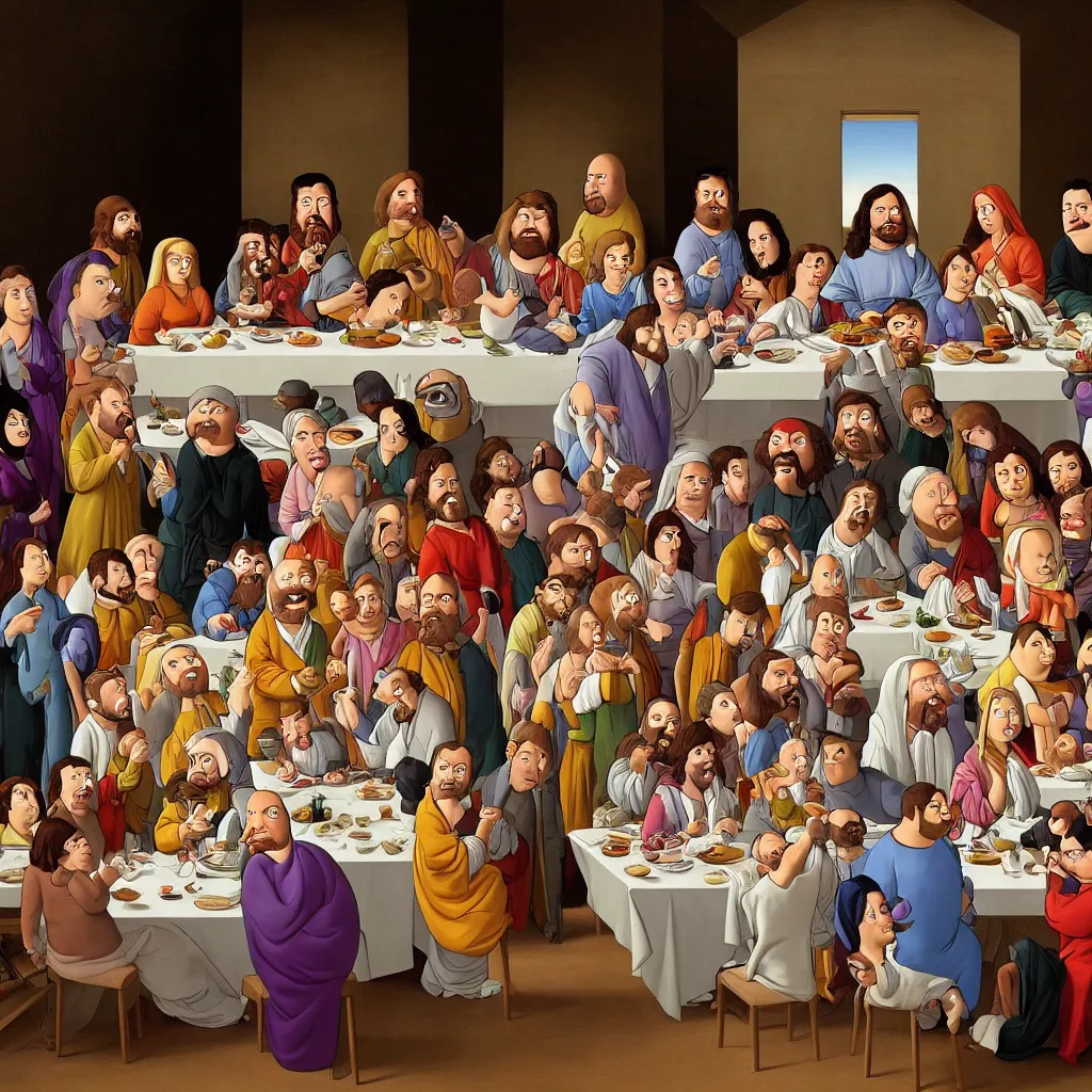 the painting of the last supper with family guy | Stable Diffusion