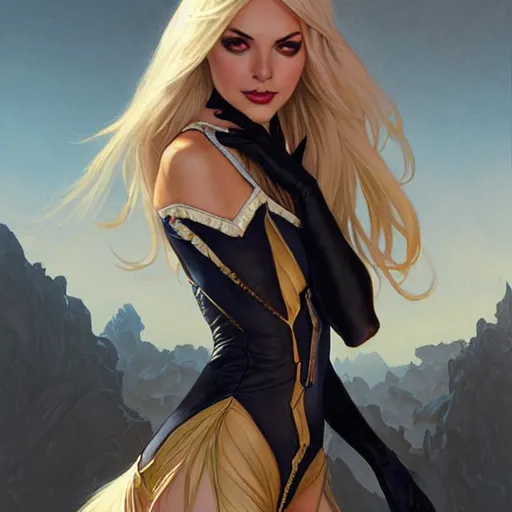 Prompt: Blonde Victoria Justice as Bat Girl, western, D&D, fantasy, intricate, elegant, highly detailed, digital painting, artstation, concept art, matte, sharp focus, illustration, art by Artgerm and Greg Rutkowski and Alphonse Mucha