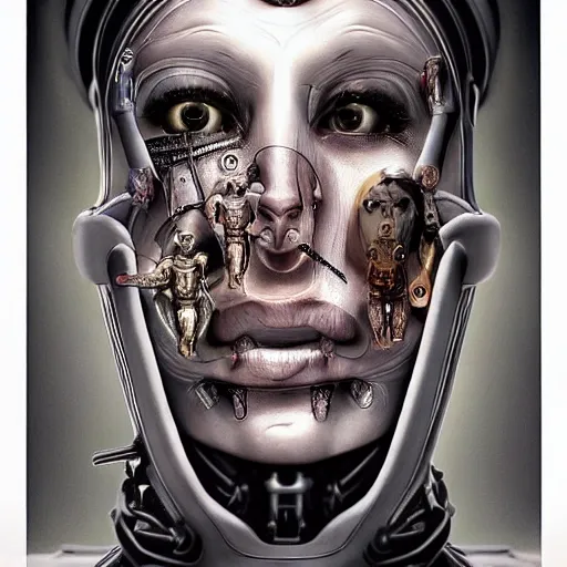 Image similar to the blasphemous caricature of the human body, cyborg, hyperealistic detailed photography, divinity, awful, religious art, cyberpunk