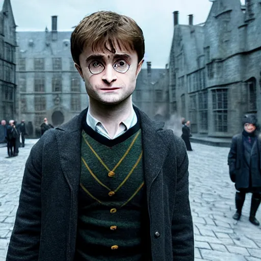 Prompt: Daniel radcliffe as harry potter, epic wide shot, cinematic shading, directed by Christopher Nolan,