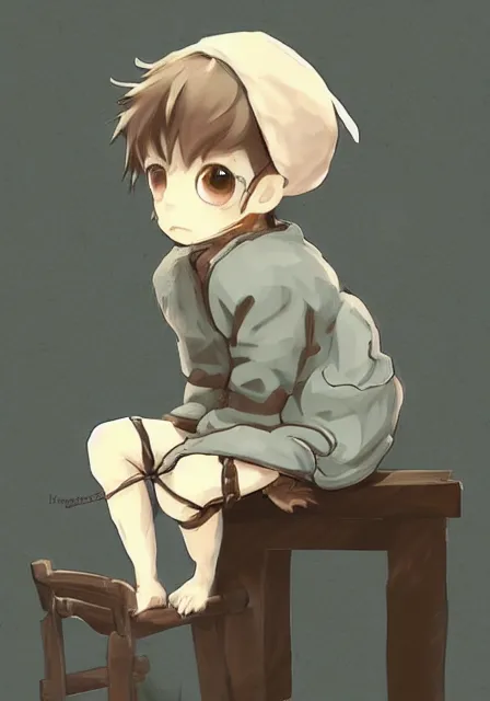 Prompt: beautiful little boy wearing sheep suit using a smartphone while sitting on chair, gray, blue, green and brown pallet color. made in abyss art style, inspired in kris from deltarrune, cute detailed artwork, anatomically correct, soft details, ilya kuvshinov, reflection