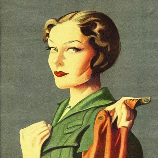 Image similar to “Joseph Quinn portrait, color vintage magazine illustration 1950”