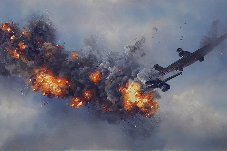 Image similar to uberlingen mid - air collision, realistic painting