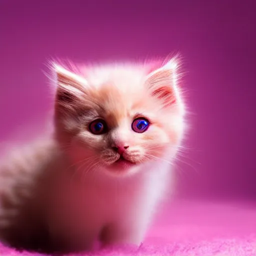 Image similar to Beautiful pink fluffy kitten, background golden cosic nebular dreamlike Photography, First-Person, Full-HD, Natural Lighting