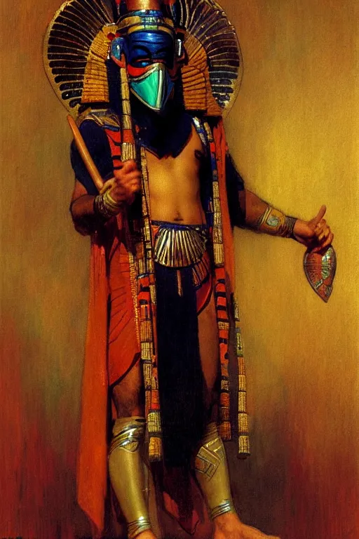 Image similar to magician, wearing mask, character design, ancient egypt, colorful, painting by gaston bussiere, craig mullins, j. c. leyendecker, tom of finland