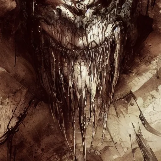 Image similar to toothy monster on a battlefield of destruction by Tsutomu Nihei, by Emil Melmoth, by stuz0r, Craig Mullins, yoji shinkawa, cross, artstation, peter morbacher, young, very attractive, pretty face, hyper detailed, very detailed, rendering by octane, shallow depth of field, uplight