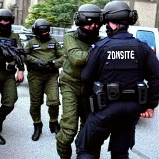 Prompt: extraterrestrial, zeta reticulan, being arrested by russian special forces