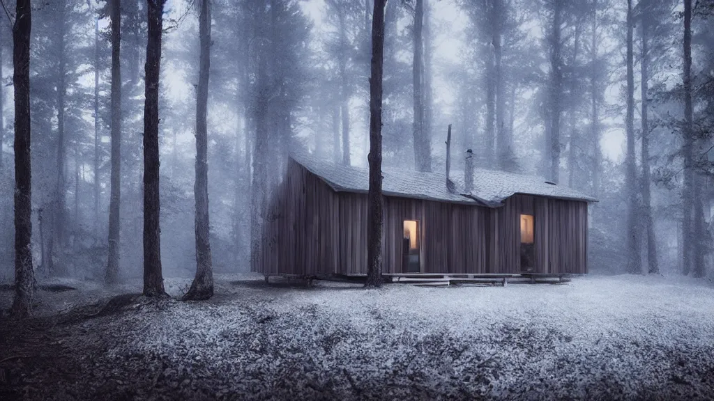 Image similar to [ a cabin in the woods. ] artgerm, mikko lagerstedt, zack snyder, tokujin yoshioka